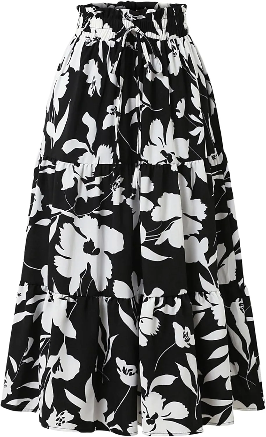 IDEALSANXUN Floral Skirts for Women Trendy Spring Summer Flowy A Line Elastic High Waisted Tiered Flower Boho Midi Skirt