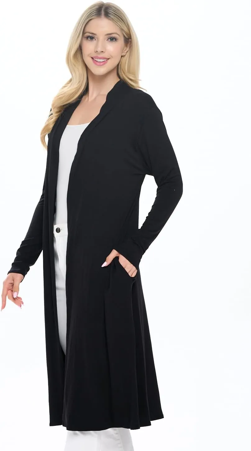 Isaac Liev Women Cardigans Casual Essential Long Maxi Extra Duster Open Front Long Sleeve Lightweight Cardigan