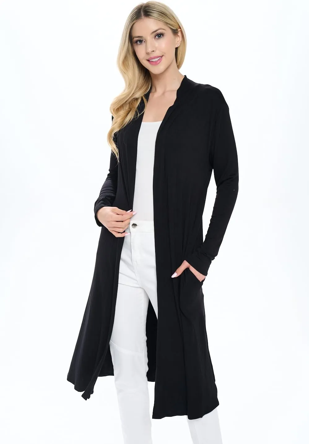 Isaac Liev Women Cardigans Casual Essential Long Maxi Extra Duster Open Front Long Sleeve Lightweight Cardigan