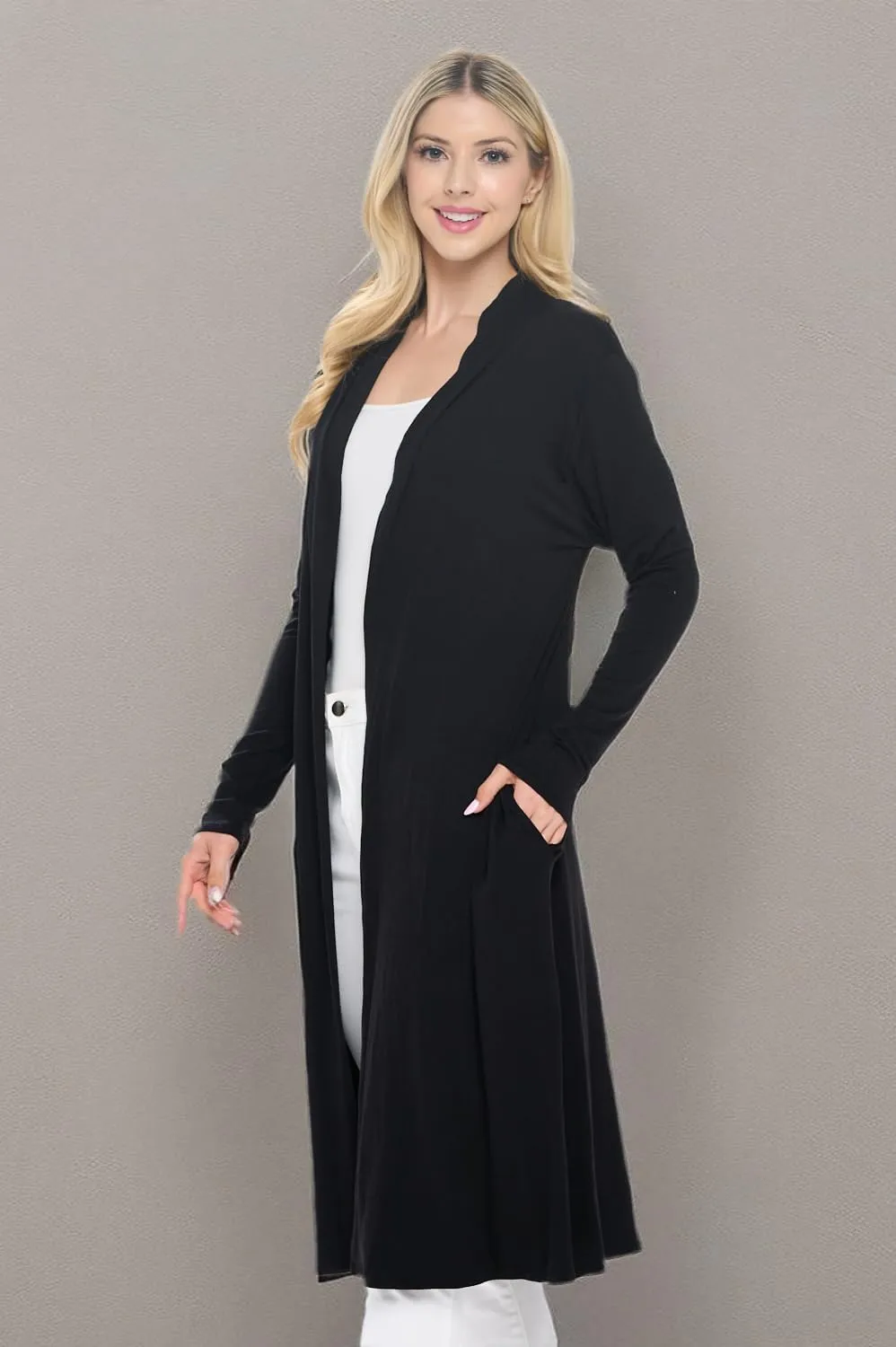 Isaac Liev Women Cardigans Casual Essential Long Maxi Extra Duster Open Front Long Sleeve Lightweight Cardigan