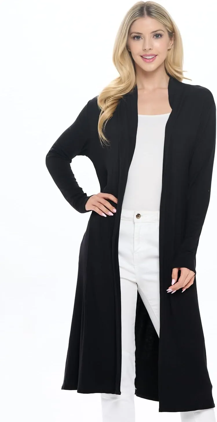 Isaac Liev Women Cardigans Casual Essential Long Maxi Extra Duster Open Front Long Sleeve Lightweight Cardigan