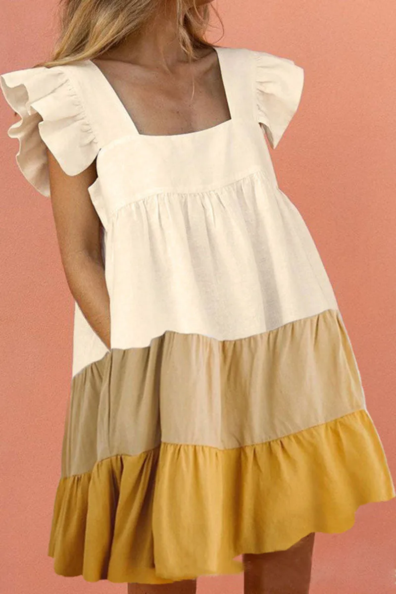 Ivyshape | Casual Square Collar Ruffle Sleeves Dress