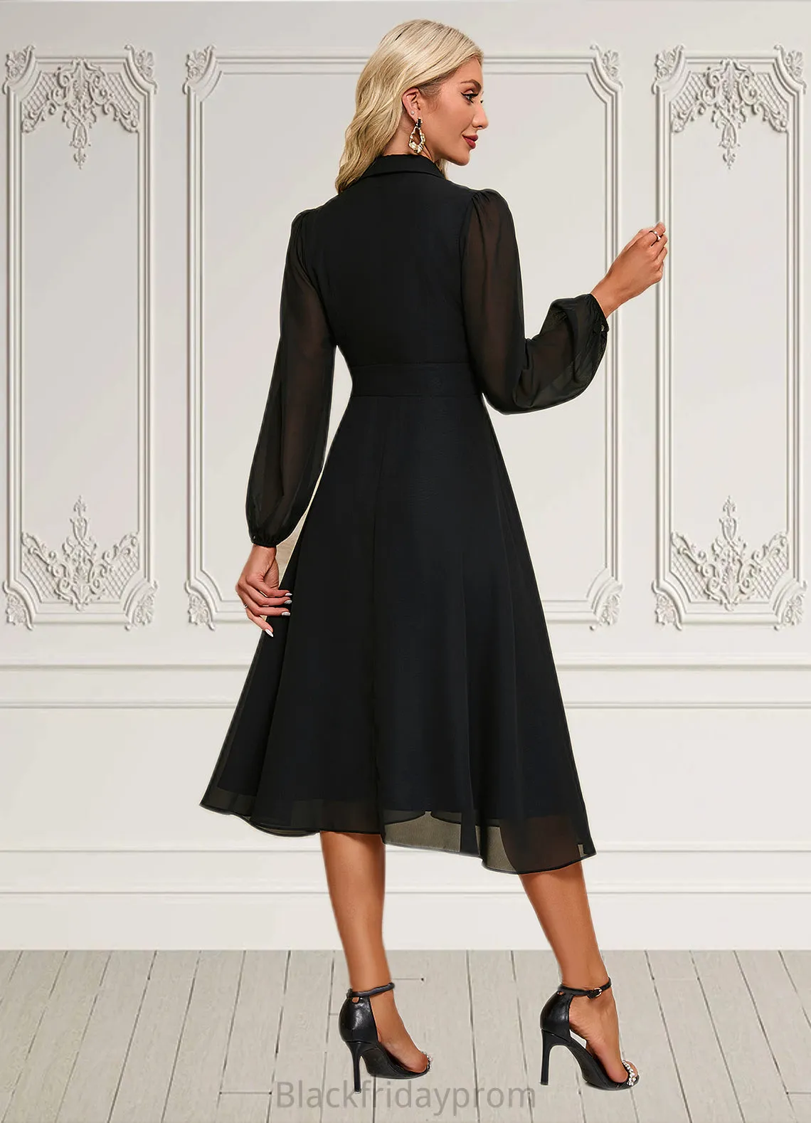 Izabelle V-Neck Elegant A-line Chiffon Midi Dresses BF2P0022291