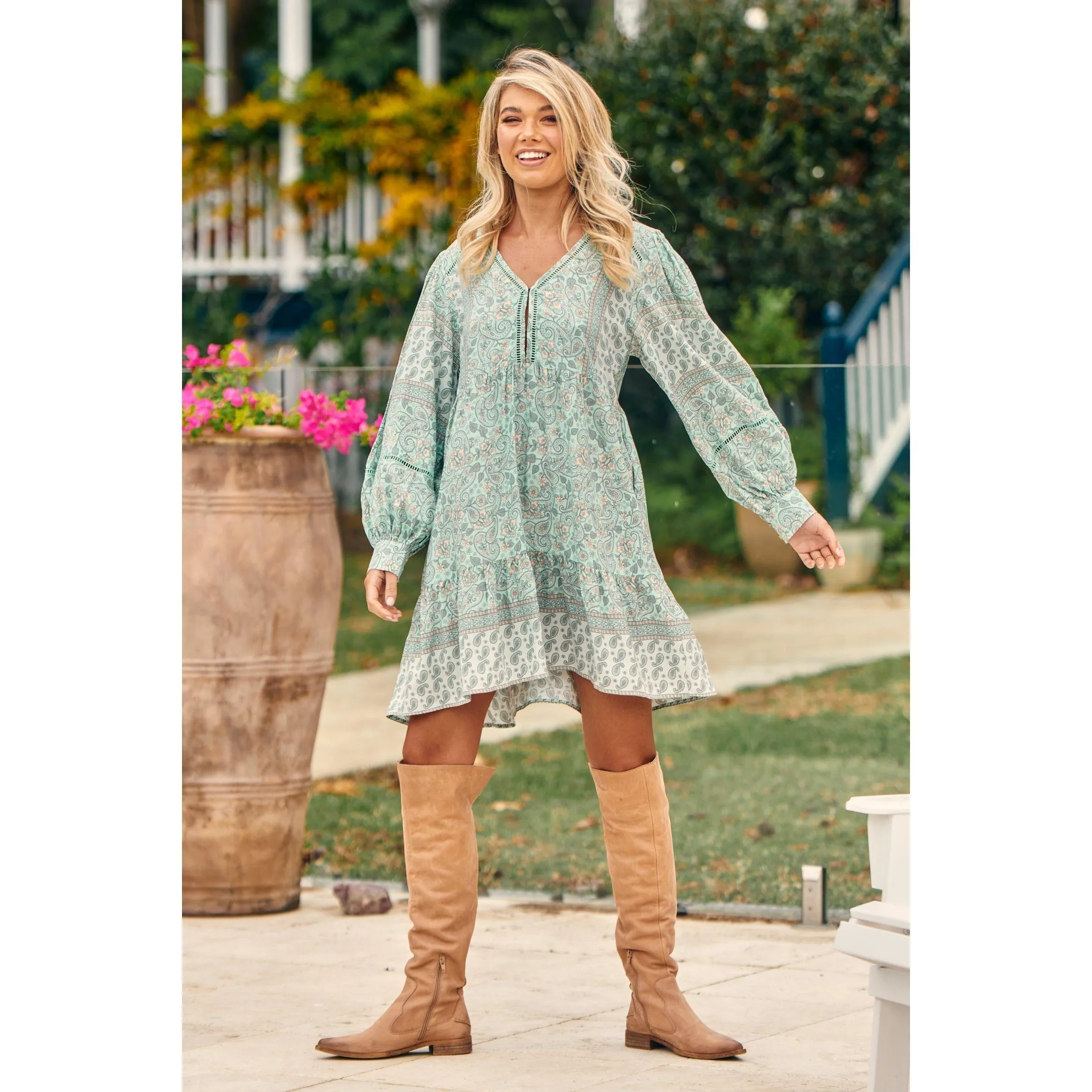 JAASE Mint Paisley Print Leo Mini Dress