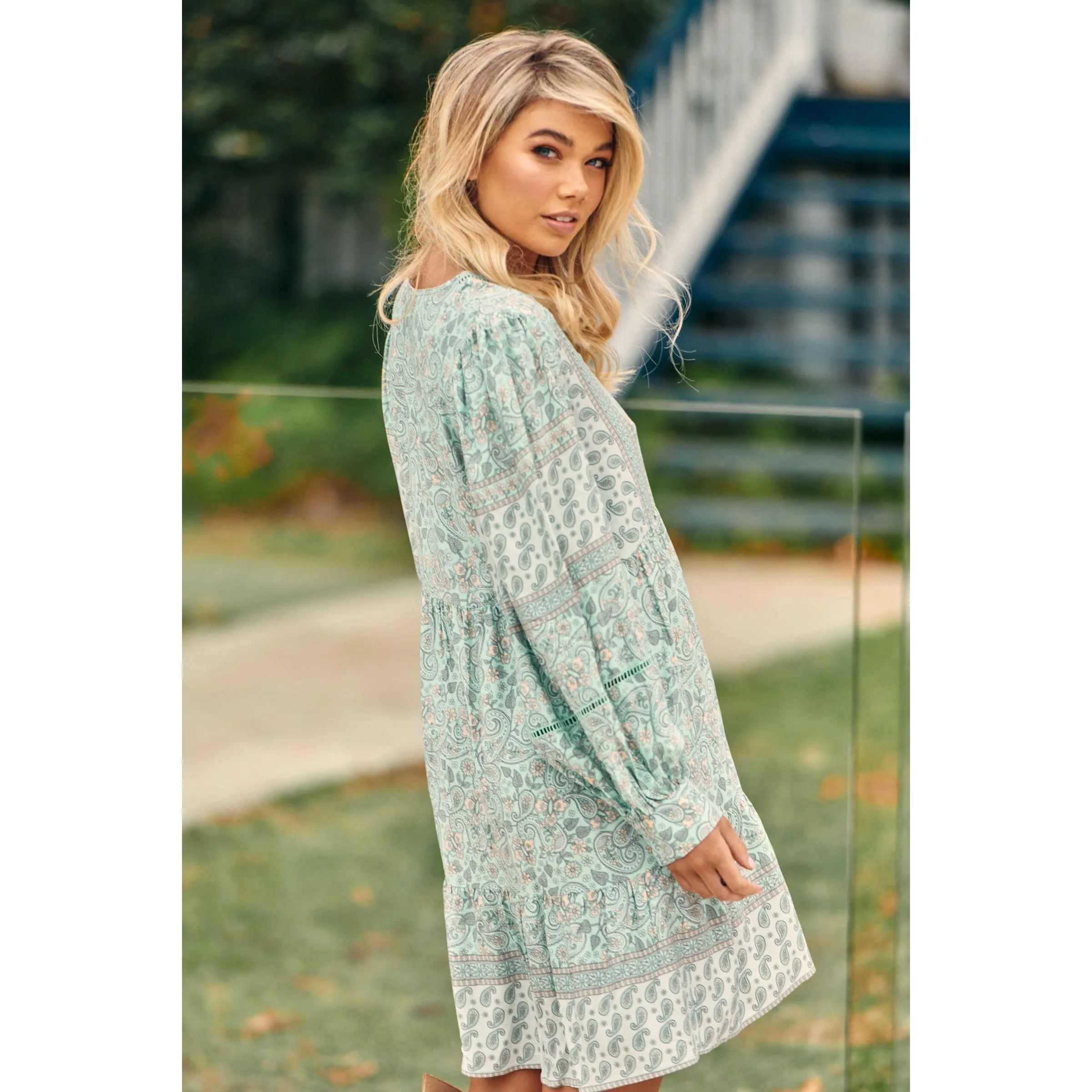 JAASE Mint Paisley Print Leo Mini Dress