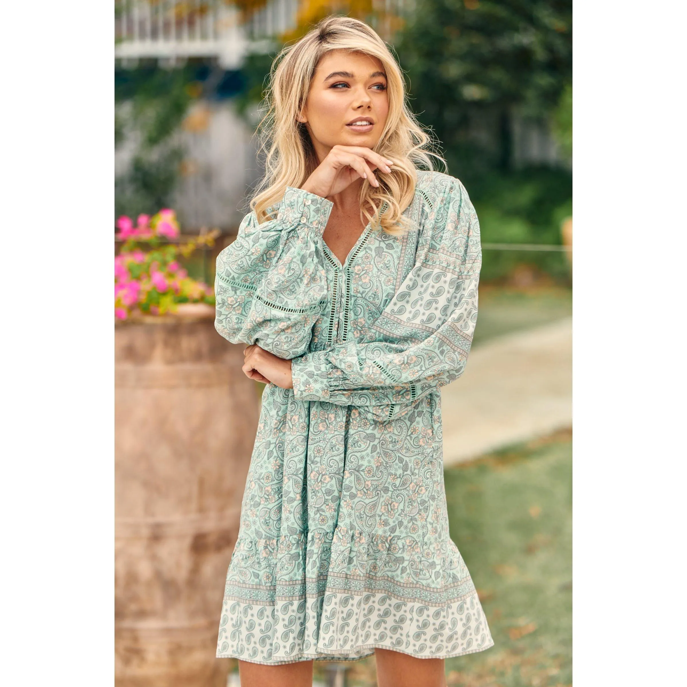 JAASE Mint Paisley Print Leo Mini Dress