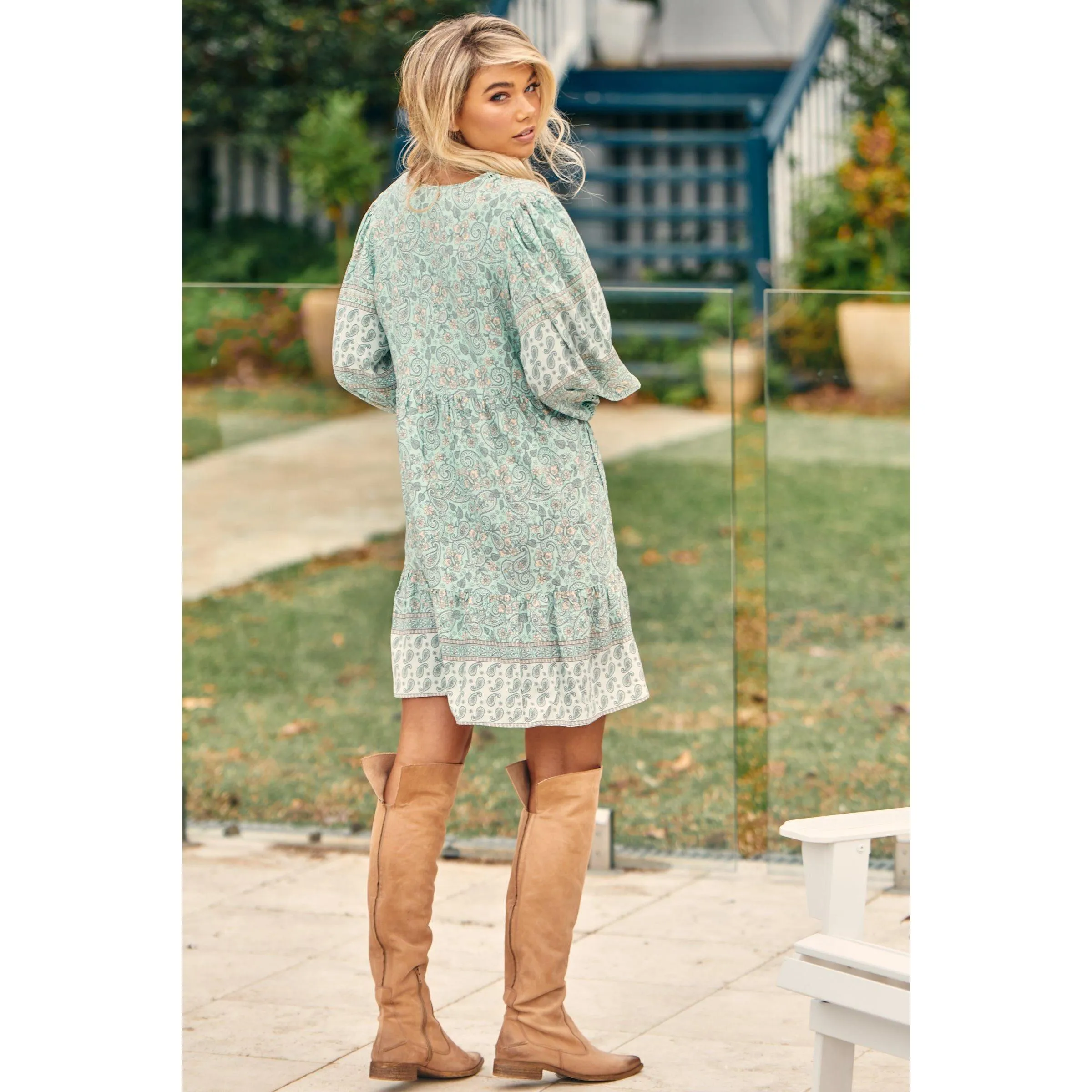 JAASE Mint Paisley Print Leo Mini Dress
