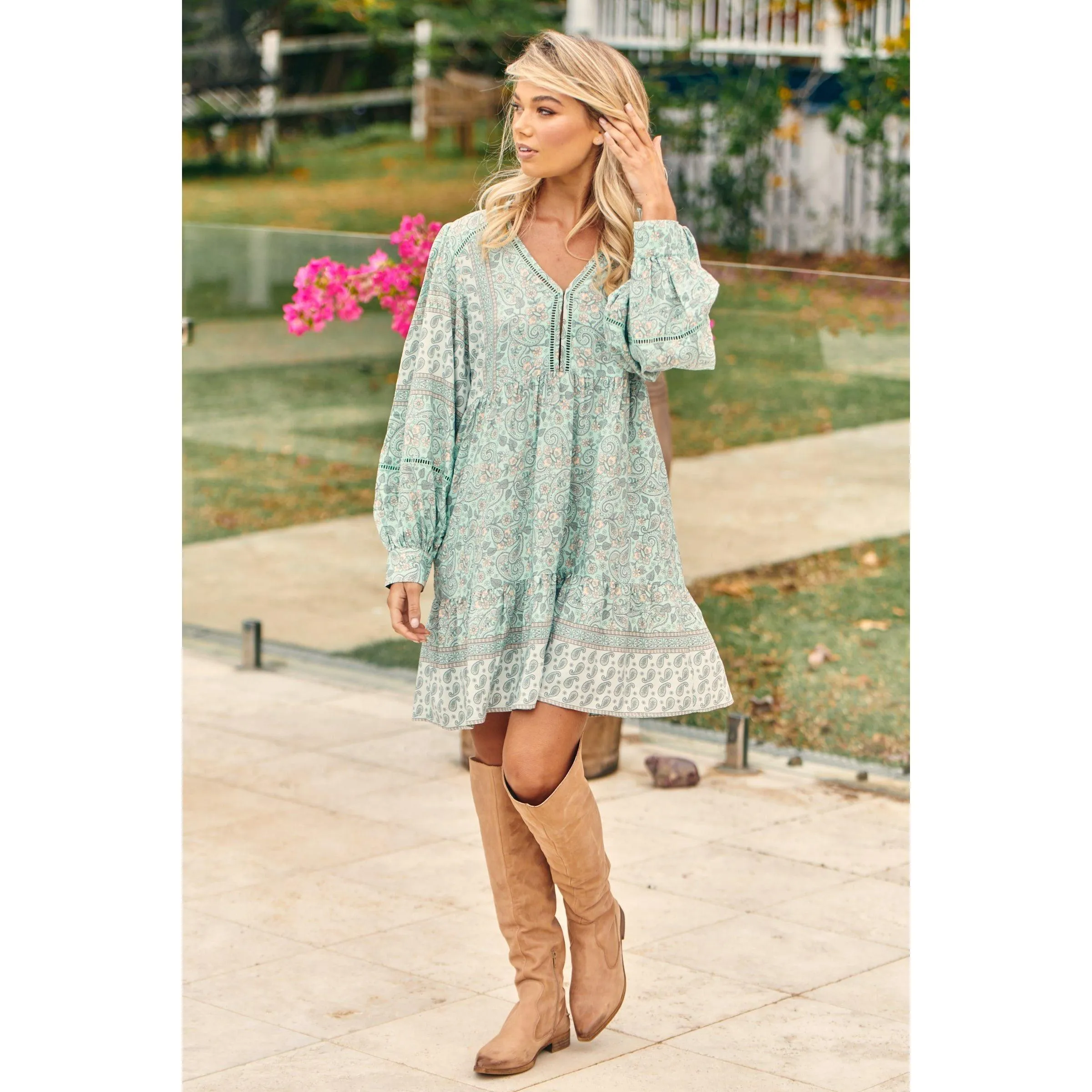 JAASE Mint Paisley Print Leo Mini Dress