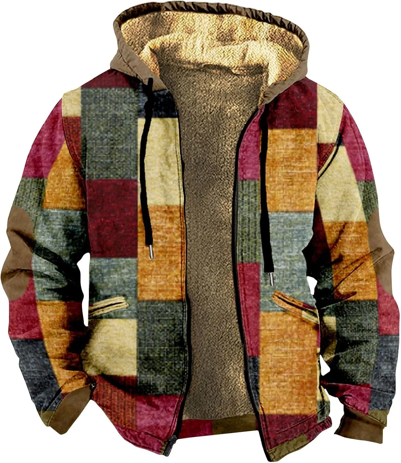 JJHAEVDY Mens Jacket Printed Full Zip Jacket Long Sleeve Fleece Lined Sweatshirt Loose Sports Hoodies Warm Hoodie with Pocket