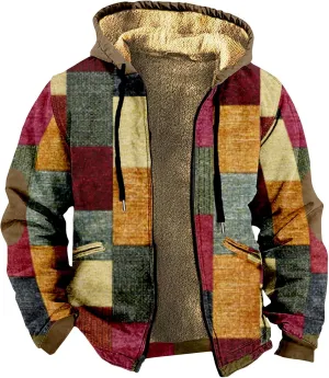 JJHAEVDY Mens Jacket Printed Full Zip Jacket Long Sleeve Fleece Lined Sweatshirt Loose Sports Hoodies Warm Hoodie with Pocket