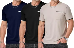 JMIERR Mens T-Shirt Cotton Crewneck Basic Tee Casual Short Sleeve Shirts Active Quick Dry 3 Pack Tops with Pocket