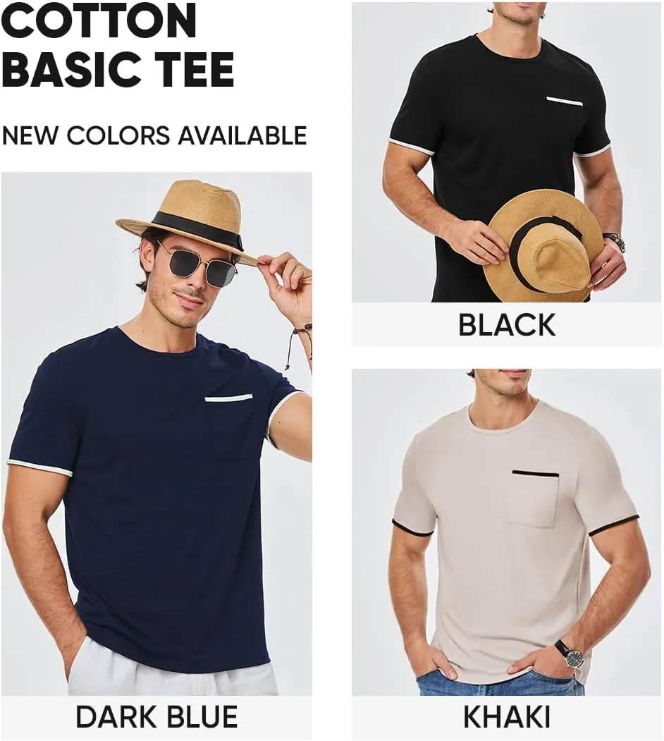 JMIERR Mens T-Shirt Cotton Crewneck Basic Tee Casual Short Sleeve Shirts Active Quick Dry 3 Pack Tops with Pocket