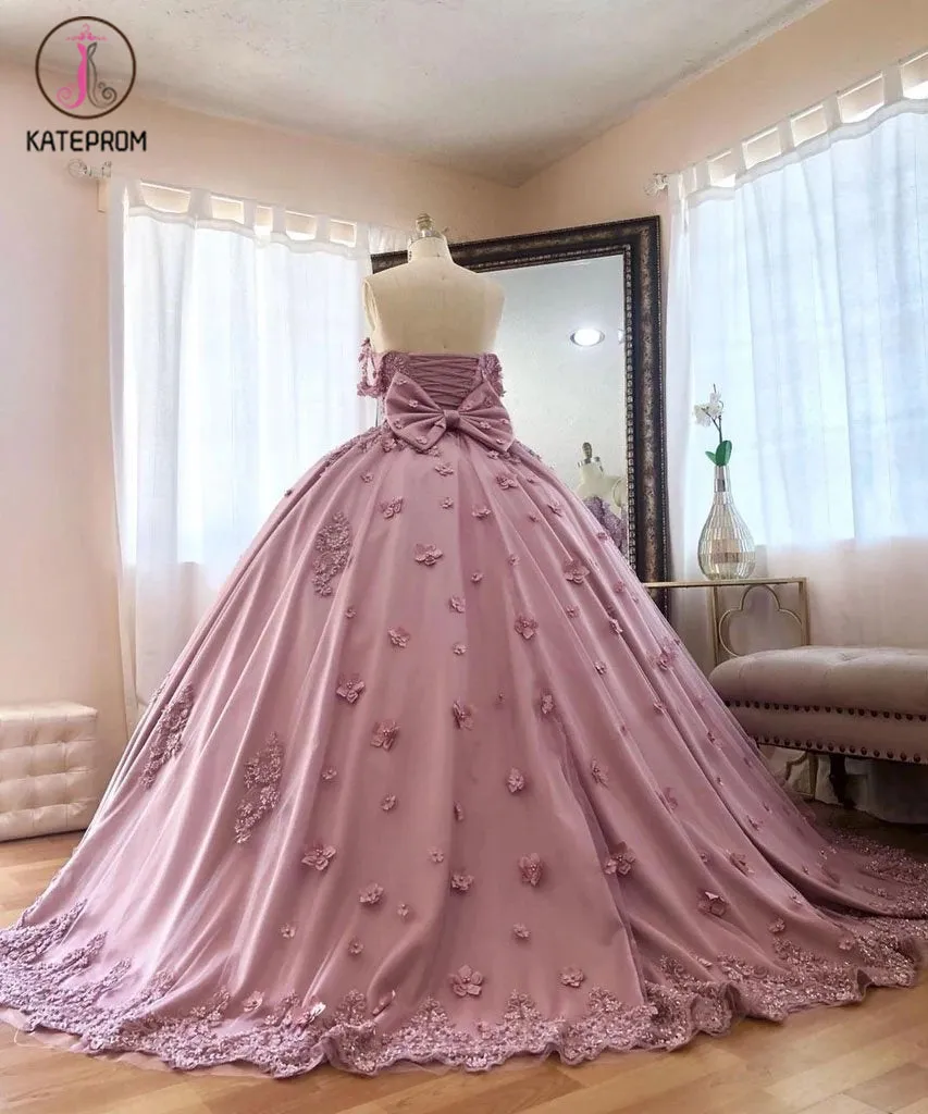 Kateprom Ball Gown Off the Shoulder Tulle Quinceanera Dress with Lace Appliques, Puffy Prom Dress KPP1178