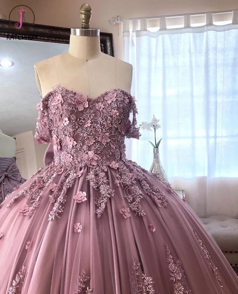 Kateprom Ball Gown Off the Shoulder Tulle Quinceanera Dress with Lace Appliques, Puffy Prom Dress KPP1178