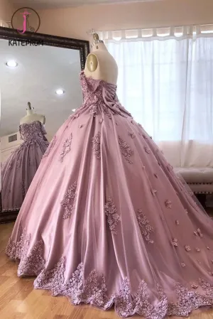Kateprom Ball Gown Off the Shoulder Tulle Quinceanera Dress with Lace Appliques, Puffy Prom Dress KPP1178
