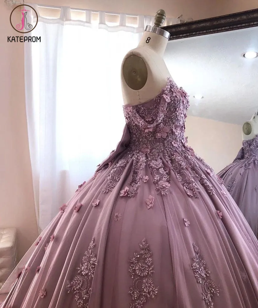 Kateprom Ball Gown Off the Shoulder Tulle Quinceanera Dress with Lace Appliques, Puffy Prom Dress KPP1178