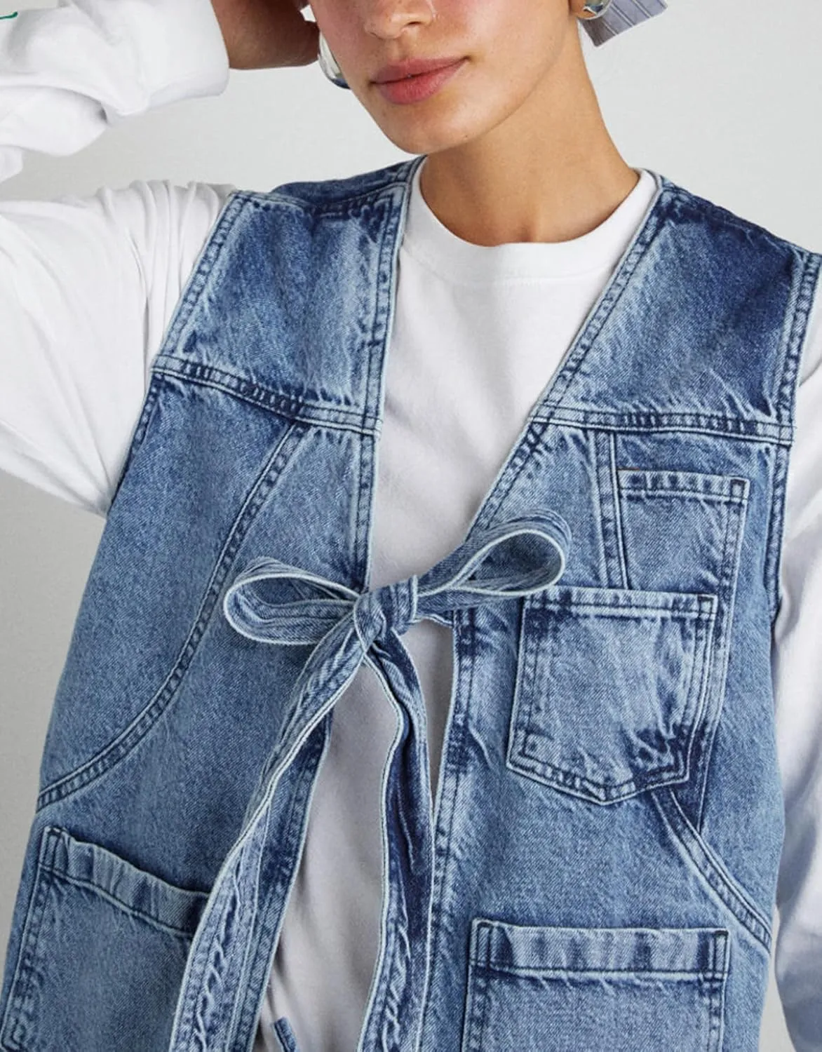 Kedera Women's Oversized Denim Vest Tie Front Jean Vest Top Sleeveless Denim Jacket Casual Lightweight Vest Trendy 2025