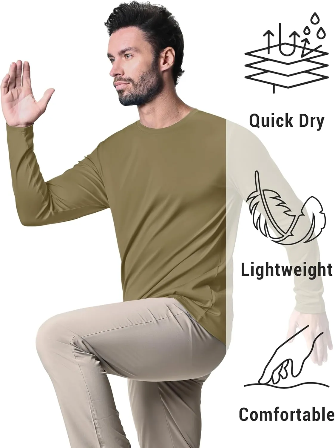 KEFITEVD Men's UPF 80  Sun Shirts Long Sleeve UV SPF Shirts Quick Dry Lightweight Rash Guard Polyester Swim T-Shirt