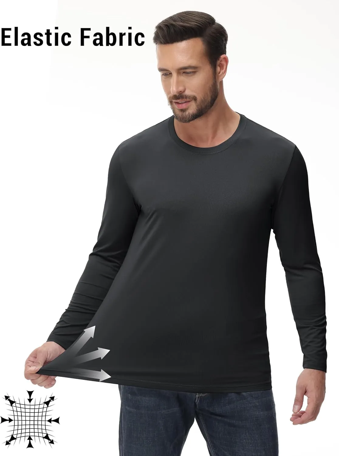 KEFITEVD Men's UPF 80  Sun Shirts Long Sleeve UV SPF Shirts Quick Dry Lightweight Rash Guard Polyester Swim T-Shirt