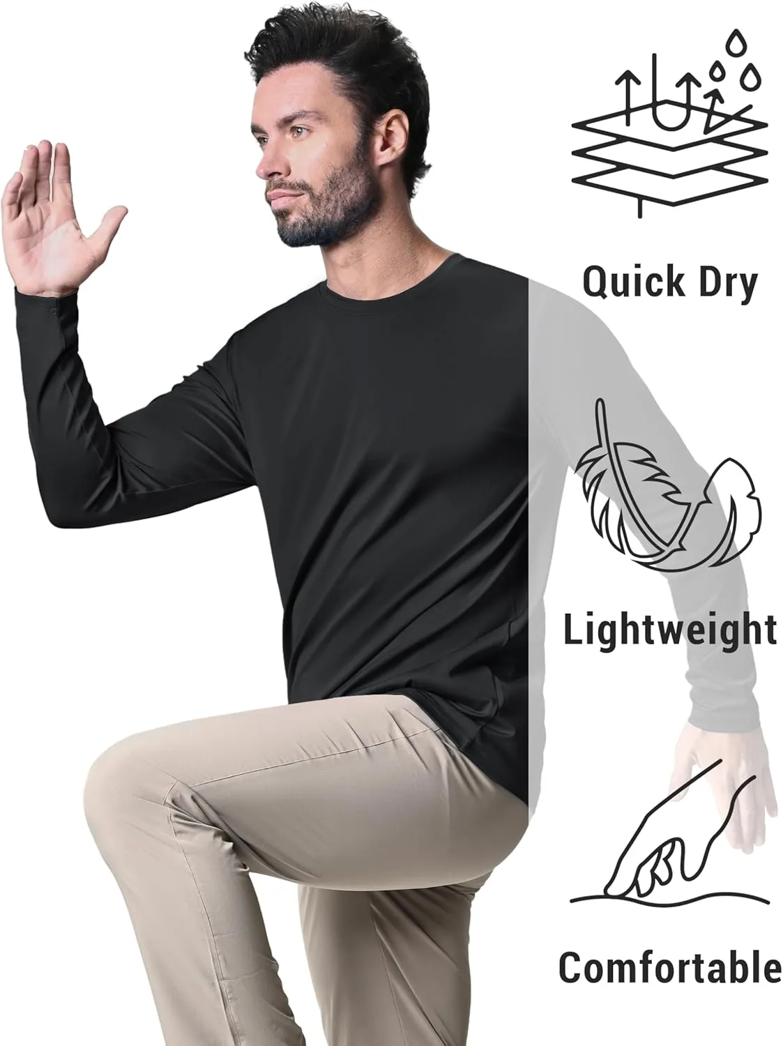 KEFITEVD Men's UPF 80  Sun Shirts Long Sleeve UV SPF Shirts Quick Dry Lightweight Rash Guard Polyester Swim T-Shirt