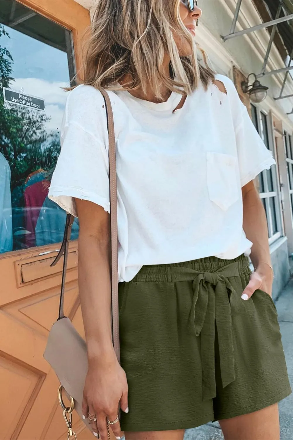 KISSMODA Womens Summer Shorts with Pockets Lightweight High Waisted Adjustable Tie Knot Loose Casual Short