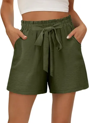 KISSMODA Womens Summer Shorts with Pockets Lightweight High Waisted Adjustable Tie Knot Loose Casual Short