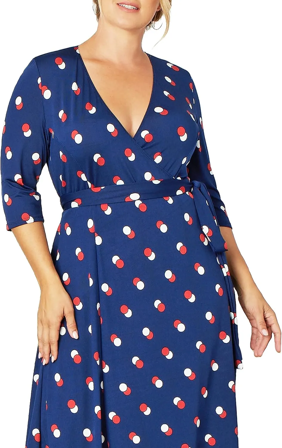 Kiyonna Plus Size Essential Midi Wrap Dress with Sleeves | Cocktail, Party, Wedding Guest or Work