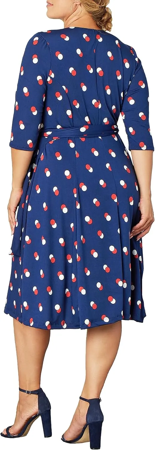 Kiyonna Plus Size Essential Midi Wrap Dress with Sleeves | Cocktail, Party, Wedding Guest or Work