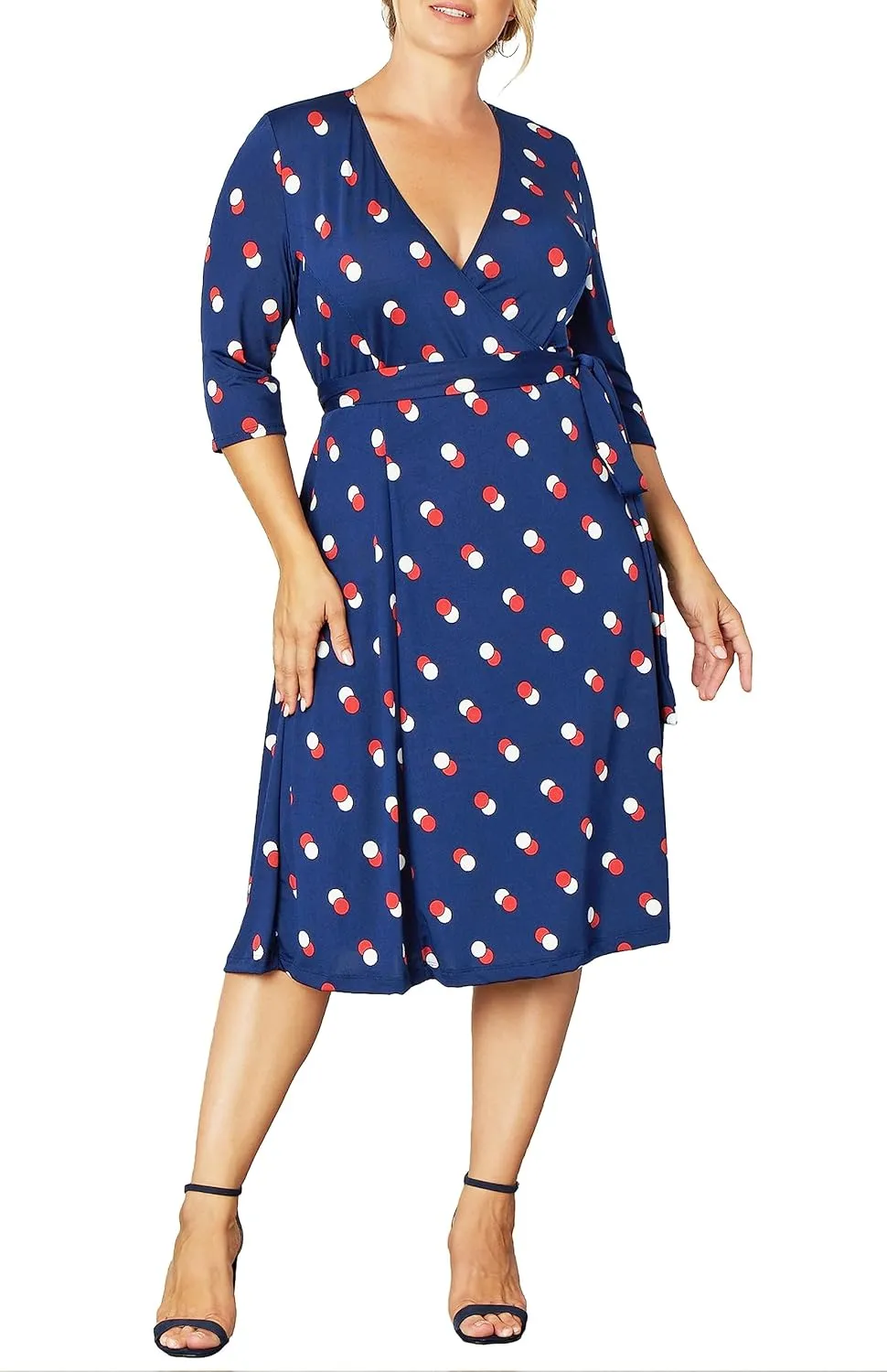 Kiyonna Plus Size Essential Midi Wrap Dress with Sleeves | Cocktail, Party, Wedding Guest or Work
