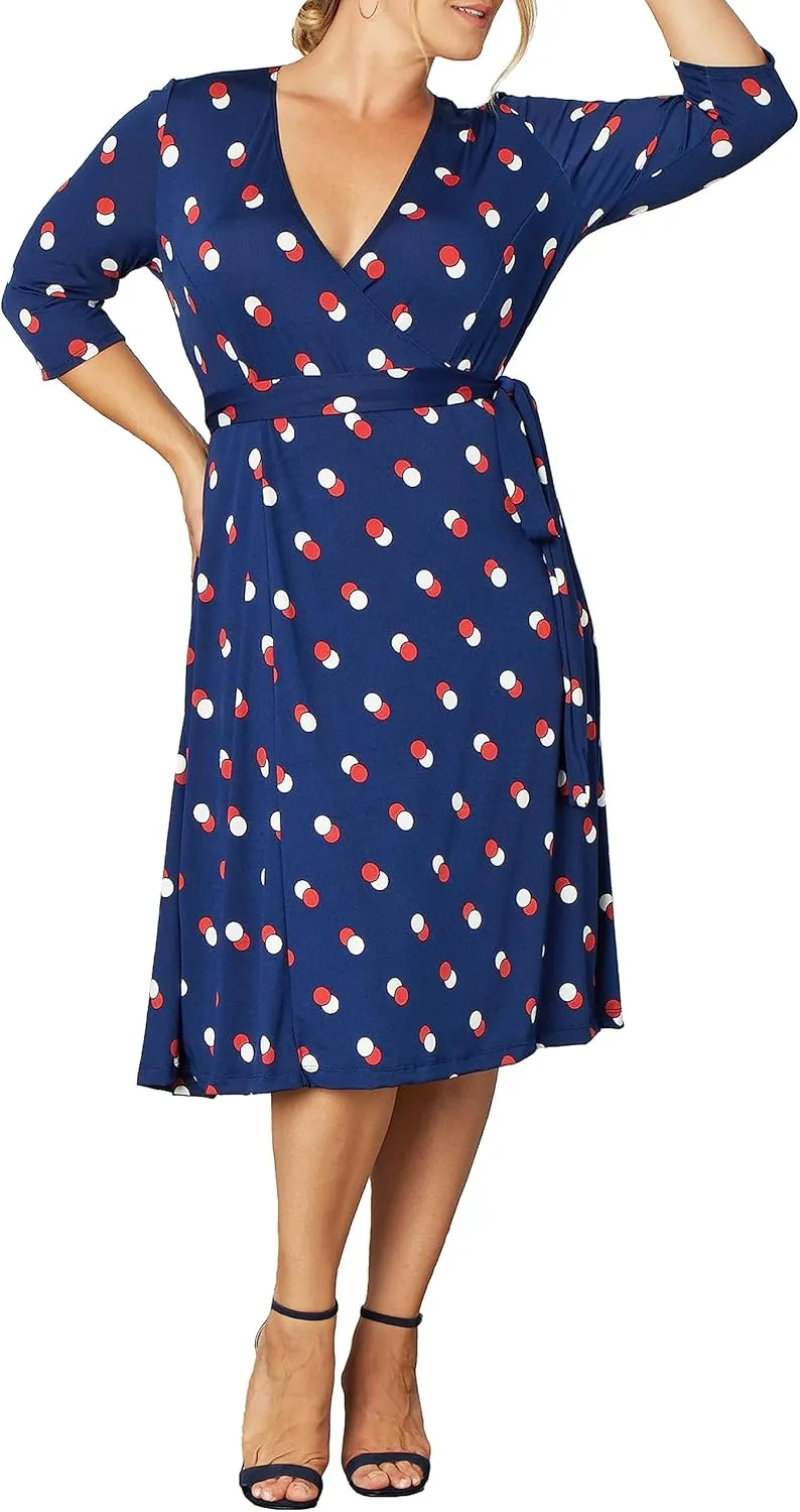Kiyonna Plus Size Essential Midi Wrap Dress with Sleeves | Cocktail, Party, Wedding Guest or Work