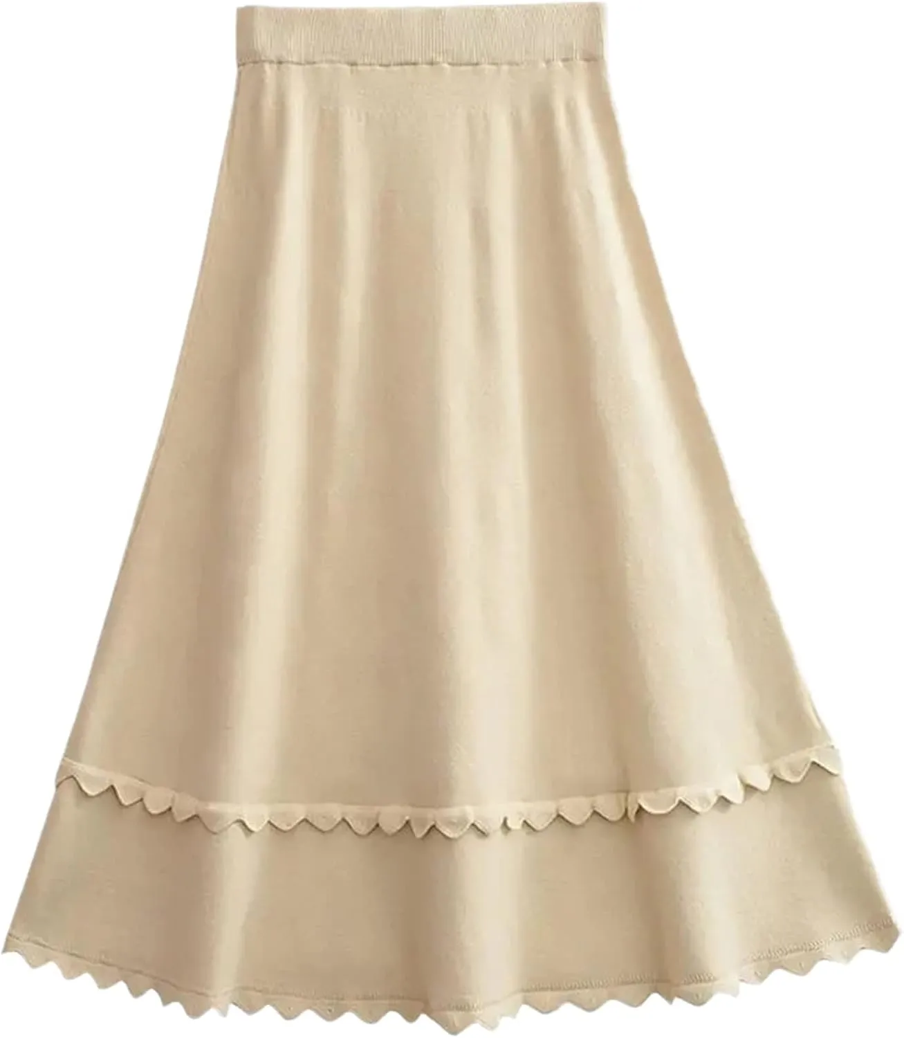 Knitted Ruffle Skirt Autumn Winter Long A-Line Skirt Women Black Elastic High Waist Wool Warm Midi Pleated Skirt