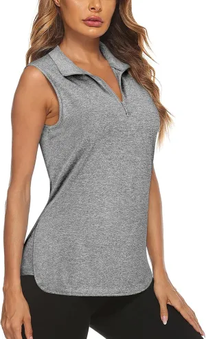 Koscacy Womens Golf Shirts Tank Tops for Women 2025 Loose Fit Sleeveless with Collar Yoga Athletic Running Shirts