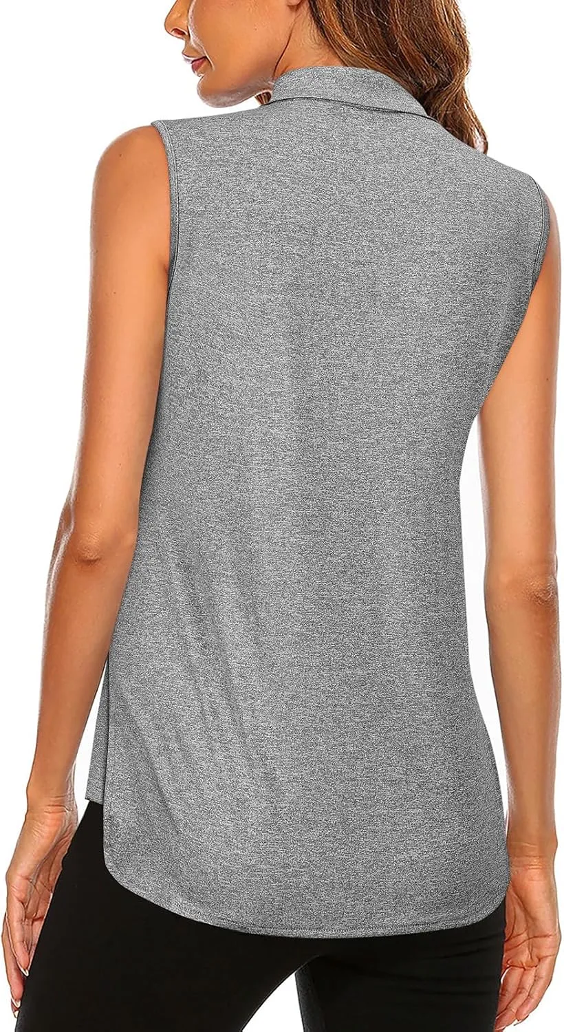 Koscacy Womens Golf Shirts Tank Tops for Women 2025 Loose Fit Sleeveless with Collar Yoga Athletic Running Shirts