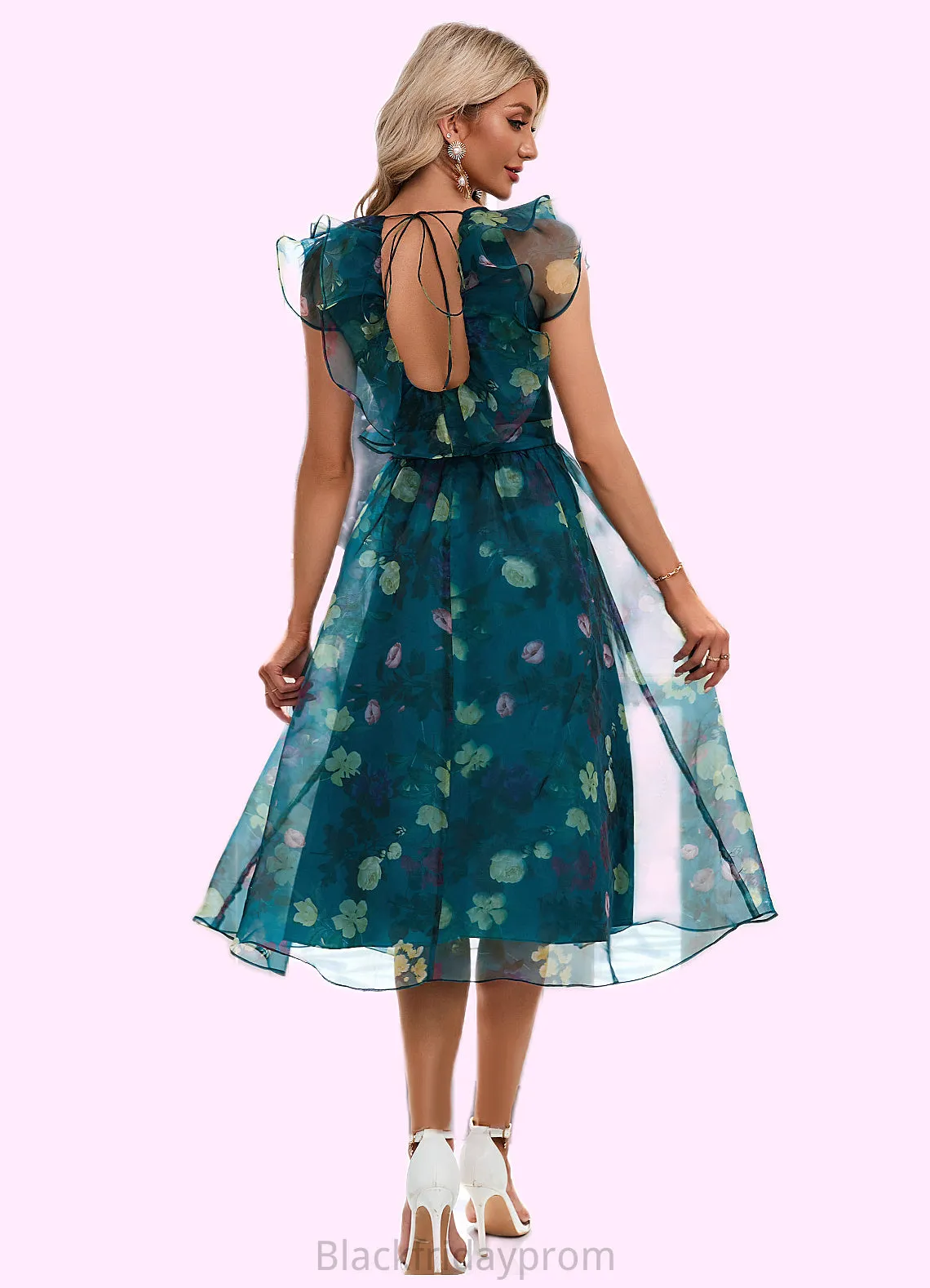 Lea Floral Print Scoop Elegant A-line Organza Midi Dresses BF2P0022318
