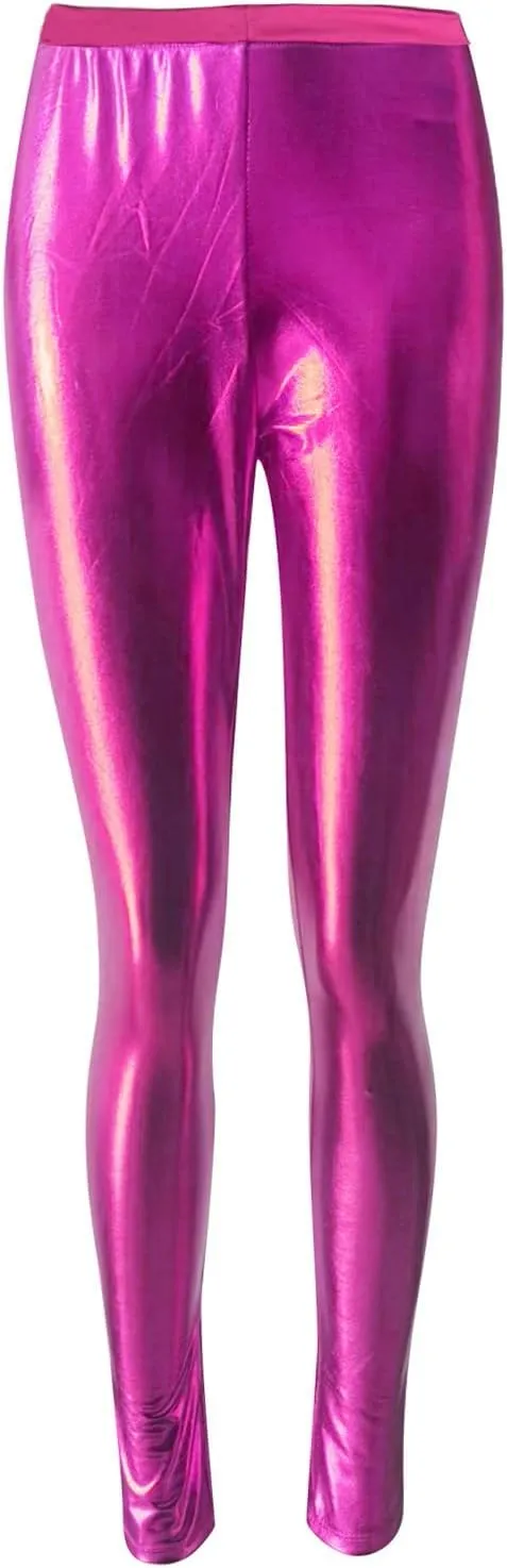 Leggings for Women Sexy Shiny Faux Leather Wet Look Metallic High Waist Pants Trousers Clubwear Pure Color Stretch