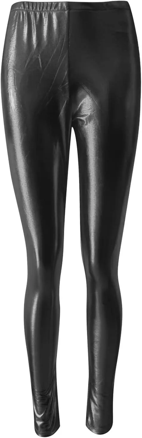 Leggings for Women Sexy Shiny Faux Leather Wet Look Metallic High Waist Pants Trousers Clubwear Pure Color Stretch