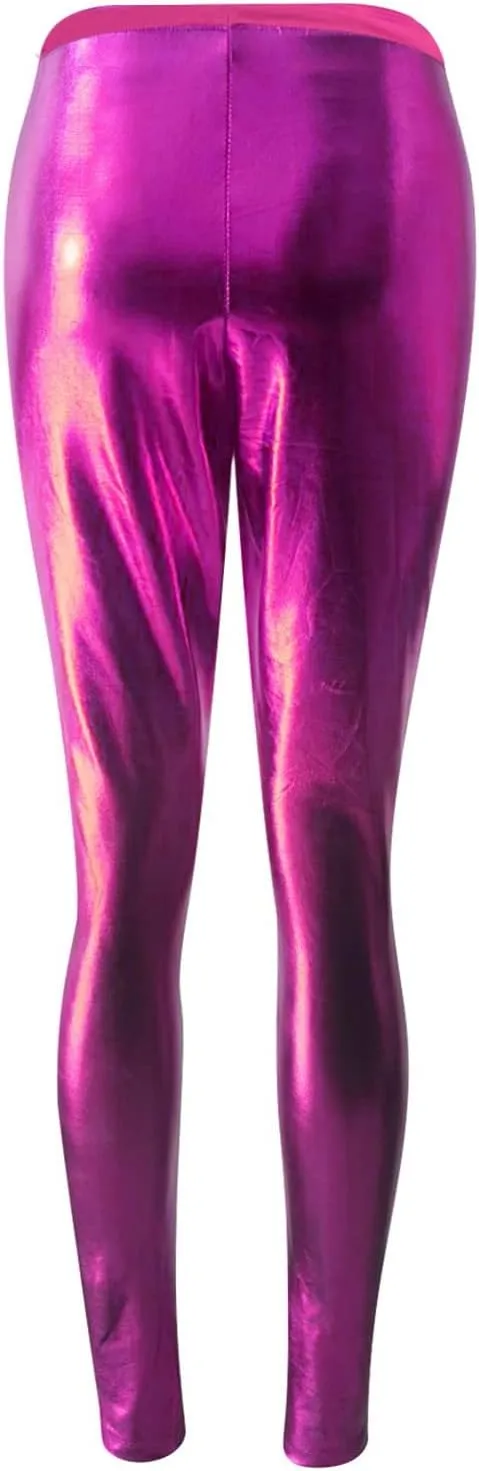 Leggings for Women Sexy Shiny Faux Leather Wet Look Metallic High Waist Pants Trousers Clubwear Pure Color Stretch