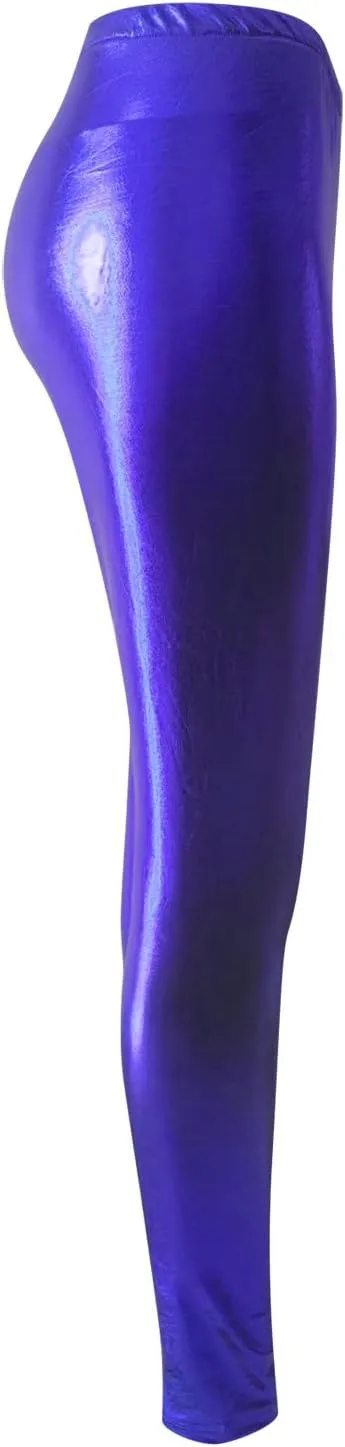 Leggings for Women Sexy Shiny Faux Leather Wet Look Metallic High Waist Pants Trousers Clubwear Pure Color Stretch