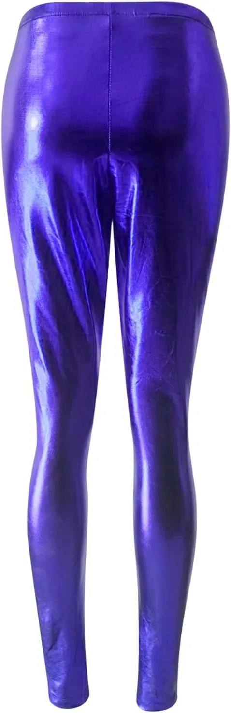 Leggings for Women Sexy Shiny Faux Leather Wet Look Metallic High Waist Pants Trousers Clubwear Pure Color Stretch