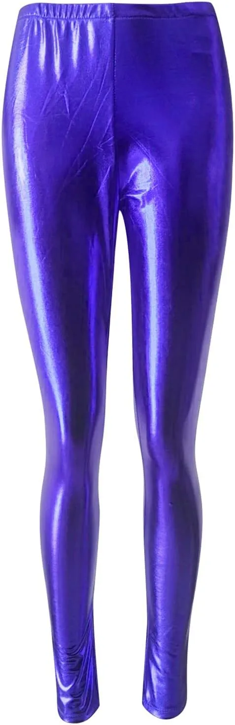 Leggings for Women Sexy Shiny Faux Leather Wet Look Metallic High Waist Pants Trousers Clubwear Pure Color Stretch
