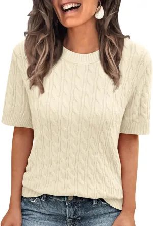LILLUSORY Short Sleeve Sweater for Women Summer Business Casual Dressy Outfits Work Tops Lightweight Spring Blouses 2025