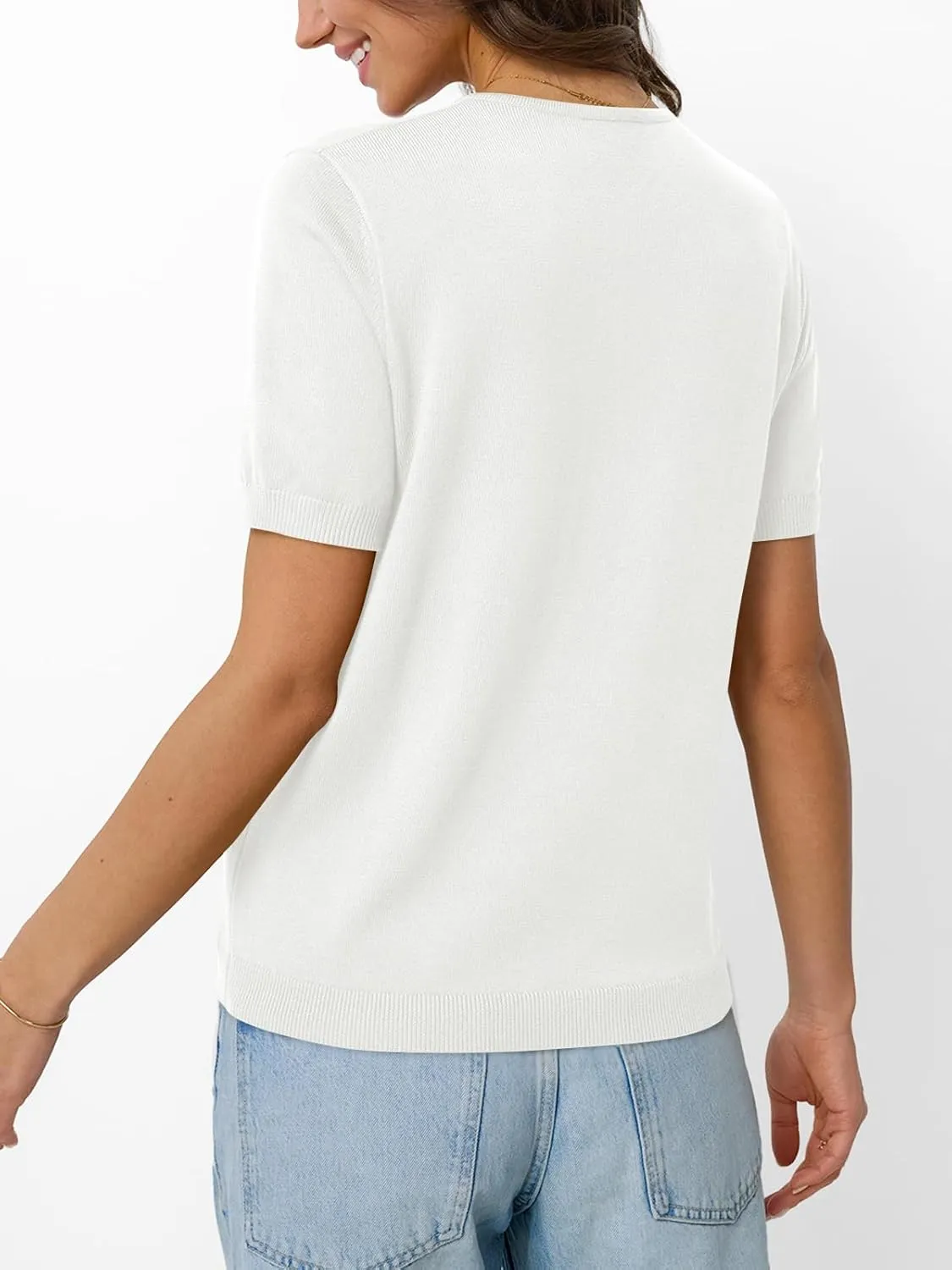 LILLUSORY Womens Short Sleeve Sweaters V Neck Tops Business Casual Lightweight Knit Comfy Blouses Summer Fashion Outfits 2025