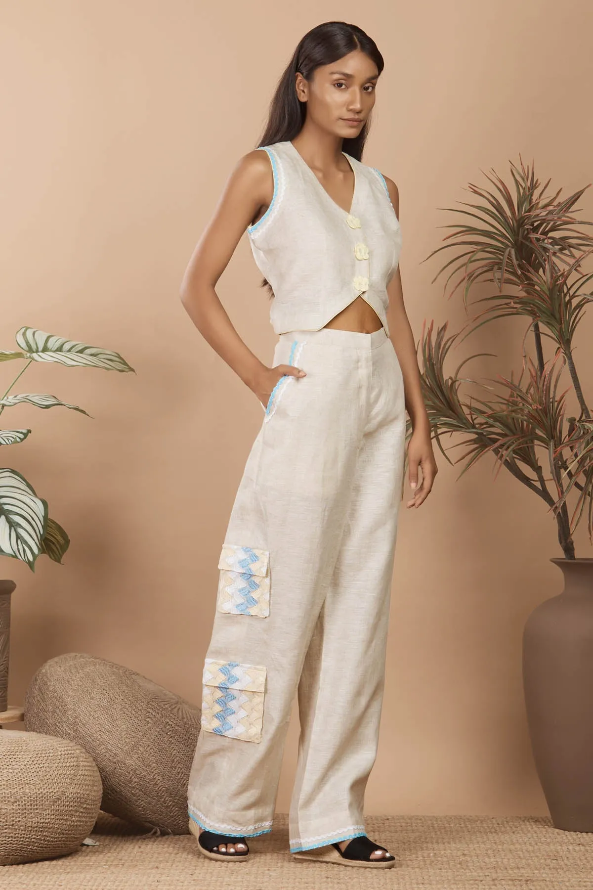 Linen Cream Top & Cargo Pants