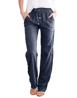 Linen Pants Women Summer 2025 Lightweight Casual High Waisted Pant Drawstring Loose Fit Trousers with Pockets