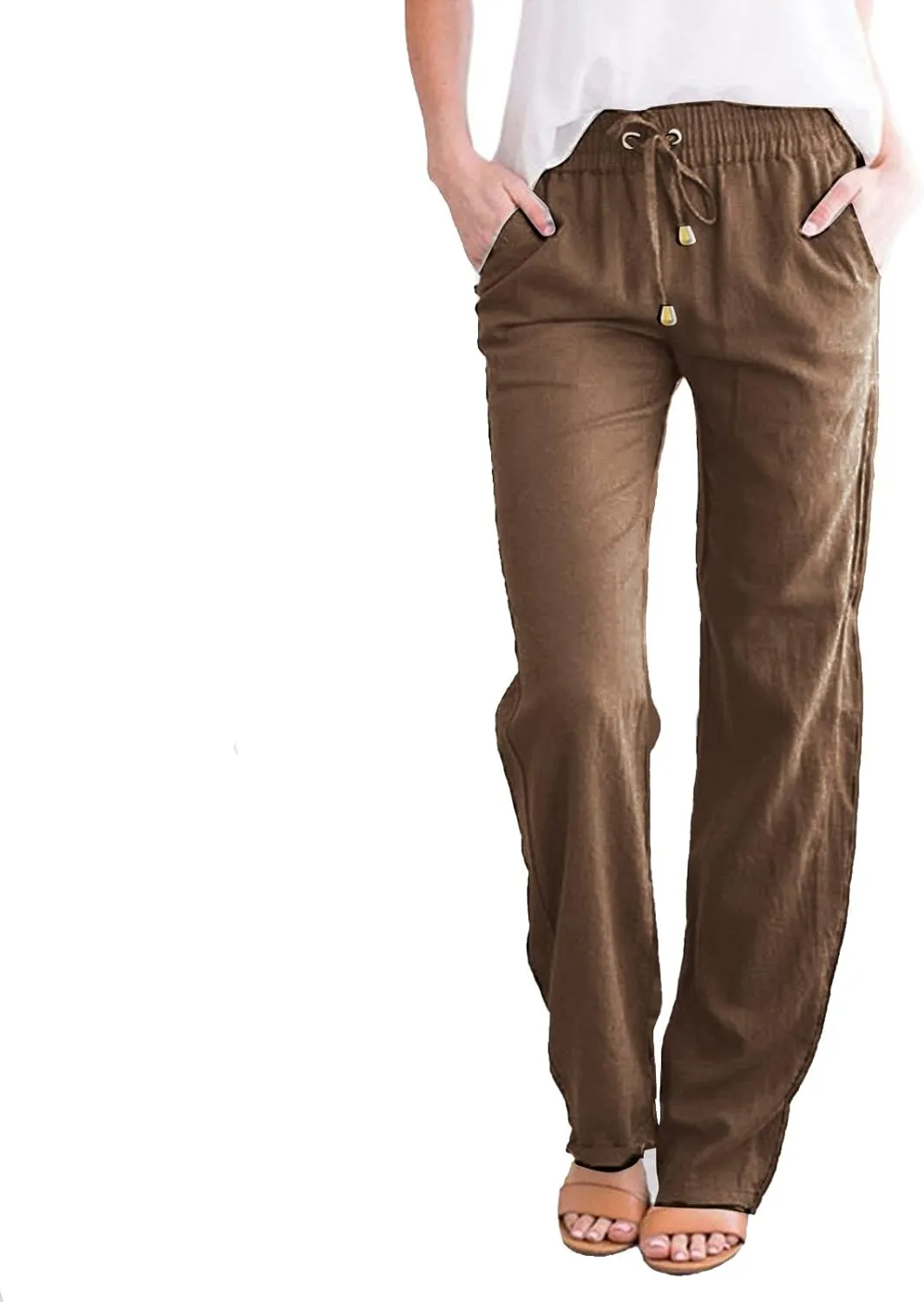Linen Pants Women Summer 2025 Lightweight Casual High Waisted Pant Drawstring Loose Fit Trousers with Pockets