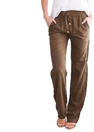 Linen Pants Women Summer 2025 Lightweight Casual High Waisted Pant Drawstring Loose Fit Trousers with Pockets
