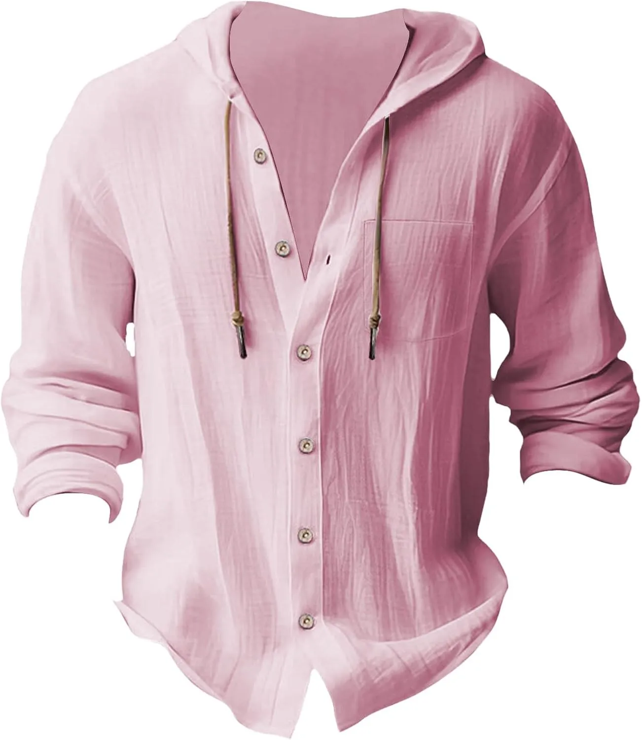 Linen Shirts for Men Long Sleeve Button Down Casual Hawaiian Shirt with Hood Lightweight Spring Summer Beach Hoodie