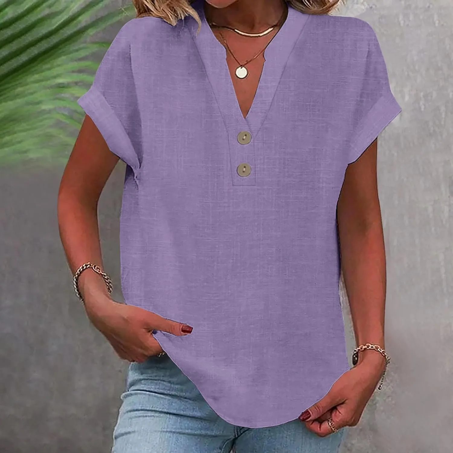 Linen Shirts for Women V Neck Cap Sleeve Summer Tops 2025 Women Casual Button Down Shirts Solid Business Work Blouses