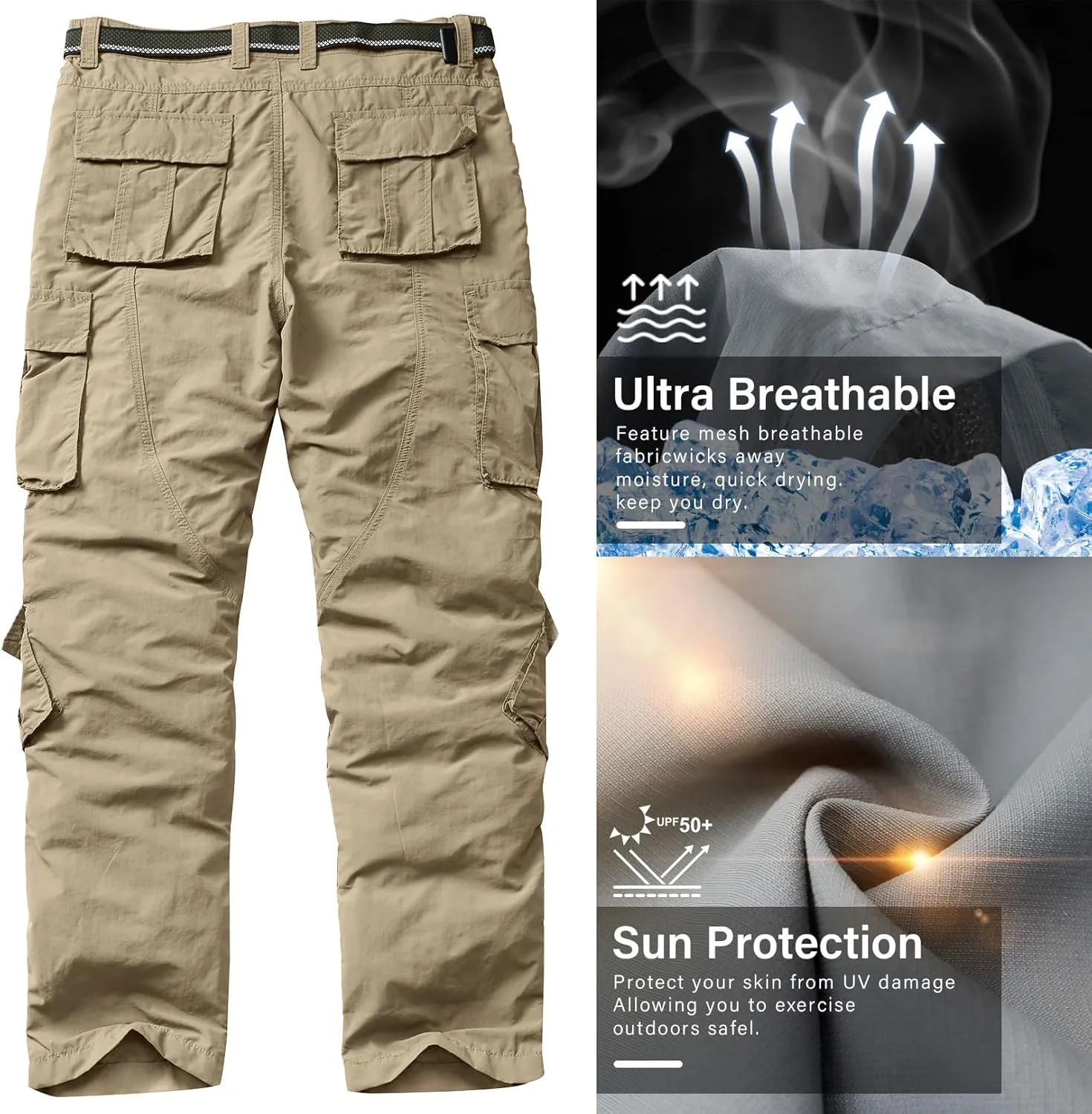 linlon Men's Outdoor Casual Quick Drying Lightweight Hiking Cargo Pants with 8 Pockets