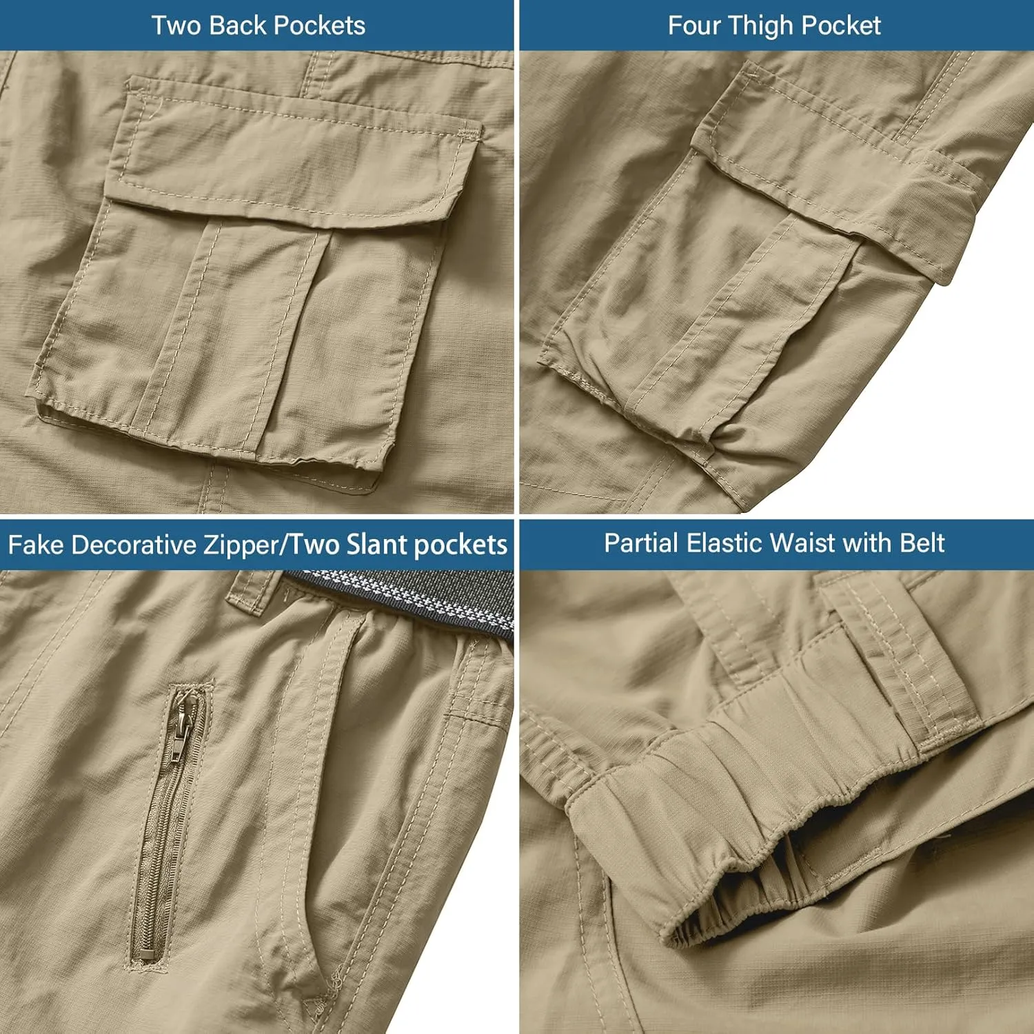 linlon Men's Outdoor Casual Quick Drying Lightweight Hiking Cargo Pants with 8 Pockets